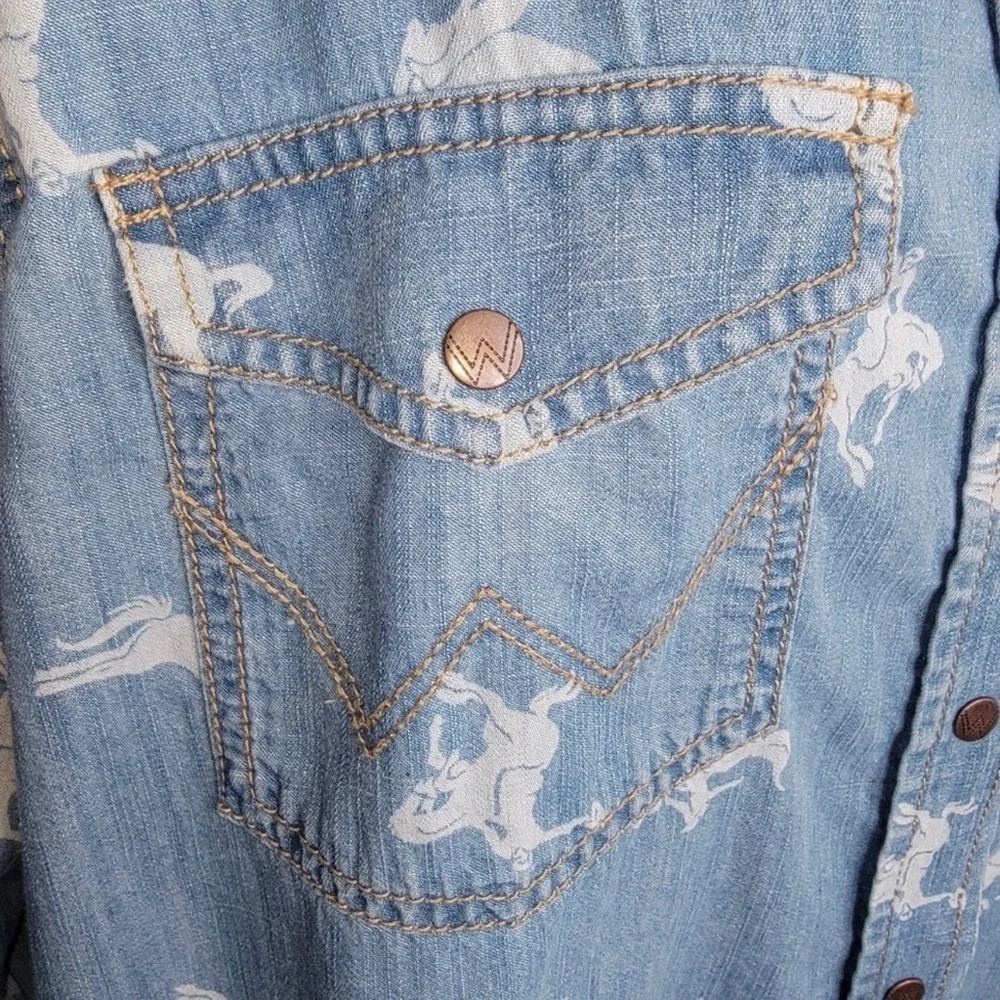 Wrangler Retro Bronco Denim Snap Women’s Western Shirt Large - Picture 4 of 6